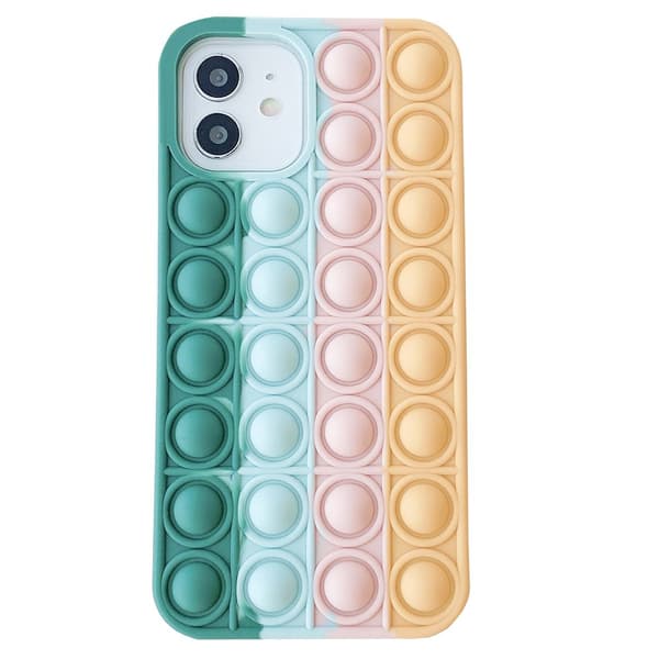 iPhone 12 - Skyddande Fidget Pop It Silikonskal Blå-Grön-Vit