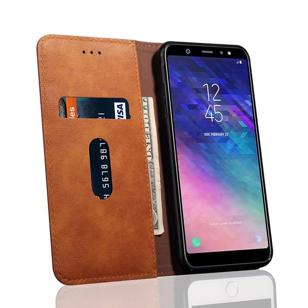 LEMAN Stilfuldt Pungetui til Samsung Galaxy A6 Plus Svart