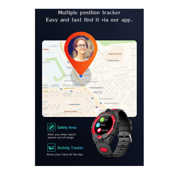 Profesjonell 4G Smart barneklokke GPS-overvåking Svart