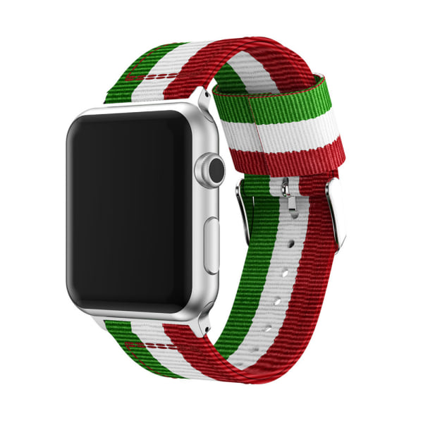 Exklusivt Armband för Apple Watch 42mm (Nylon/Stål) Grön-Vit-Röd