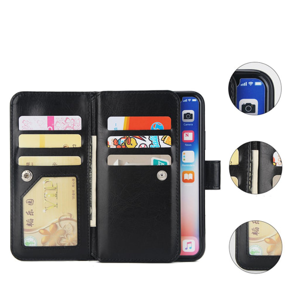Romslig lommebokdeksel - iPhone XR fra LEMAN - Skallfunksjon Svart