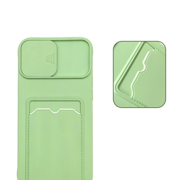 iPhone 12 - Stilfuldt praktisk silikonecover med kortrum Ljusgrön