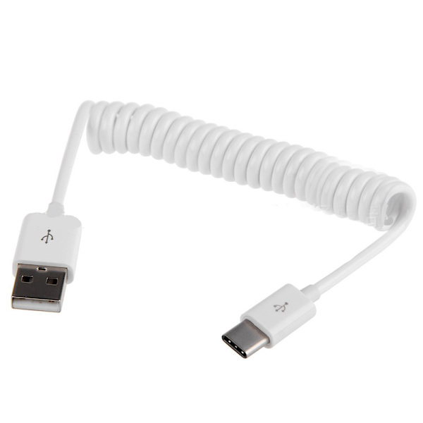 Praktiskt USB till Type-C Fjäder Laddningskabel Vit