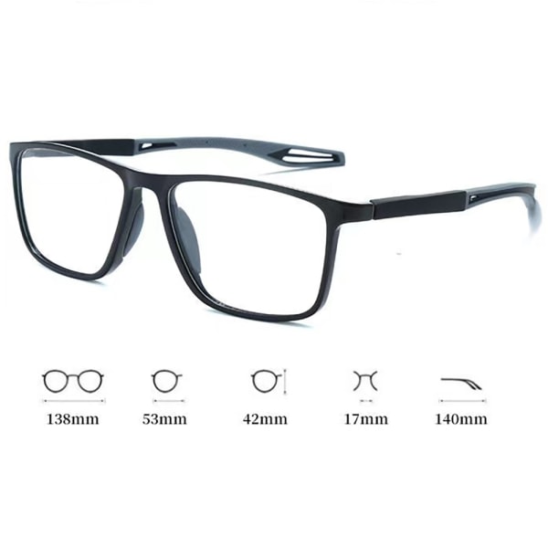 Unisex sportglasögon för närsynthet: Ultralätta silikon- och TR-glasögon, blåljusfilter, halkfria. Svart / Grå +2.0