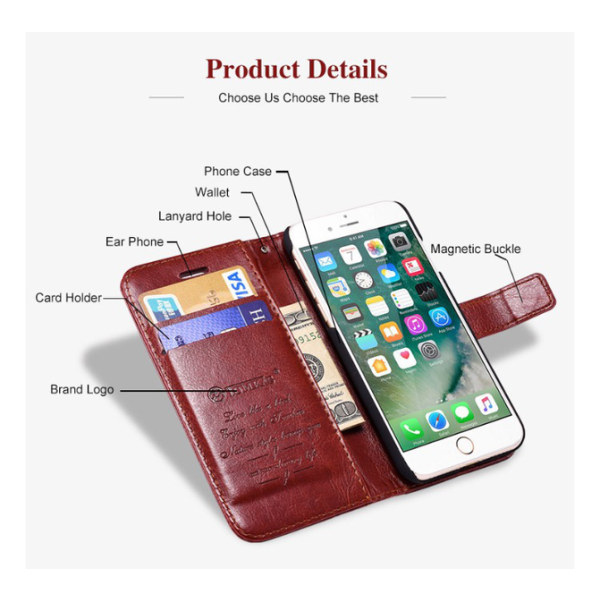 iPhone 7 PLUS tyylikäs lompakkokotelo TOMKASilta (ALKUPERÄINEN) Vit