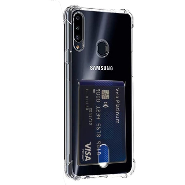 1 setti Samsung Galaxy A20s -kuori + näytönsuoja + kameran linssisuoja Transparent