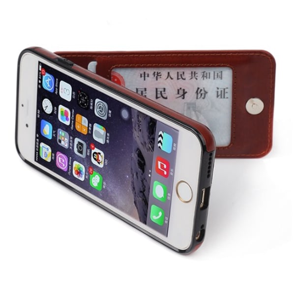 iPhone 7 PLUS - Elegant Praktiskt Läderskal med Plånbok/Kortfack Rosaröd