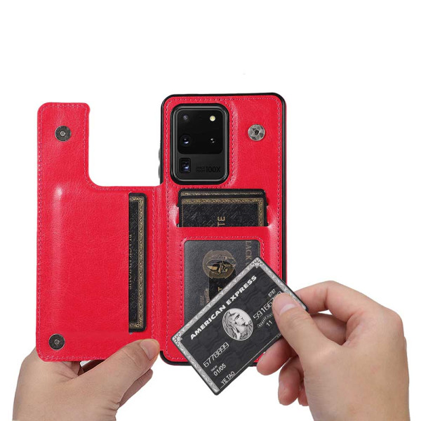 Samsung Galaxy S20 Ultra - Käytännöllinen Nkobee-suojus korttilokerolla Röd