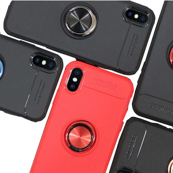 iPhone XS - Elegant Skyddskal med Ringhållare Svart/Röd