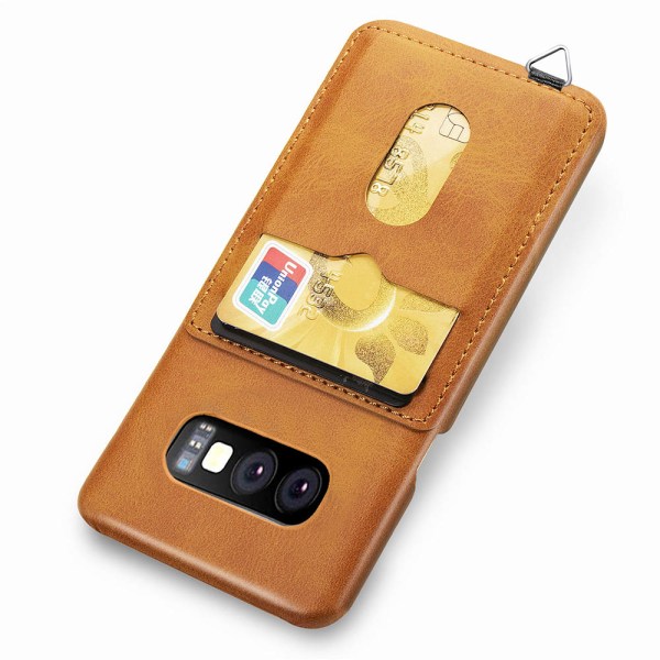 NYHET! Deksel med kortholder - Samsung Galaxy S10e (Vintage Mark) Ljusbrun