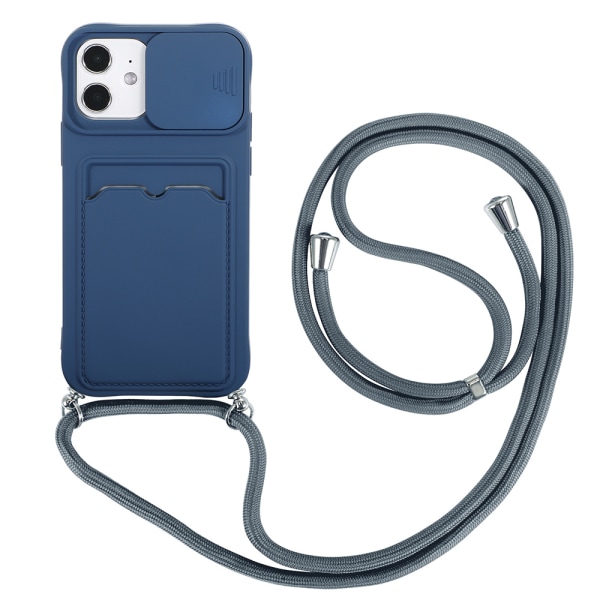 iPhone 12 - Stilfuldt praktisk silikonecover med kortrum Mörkblå