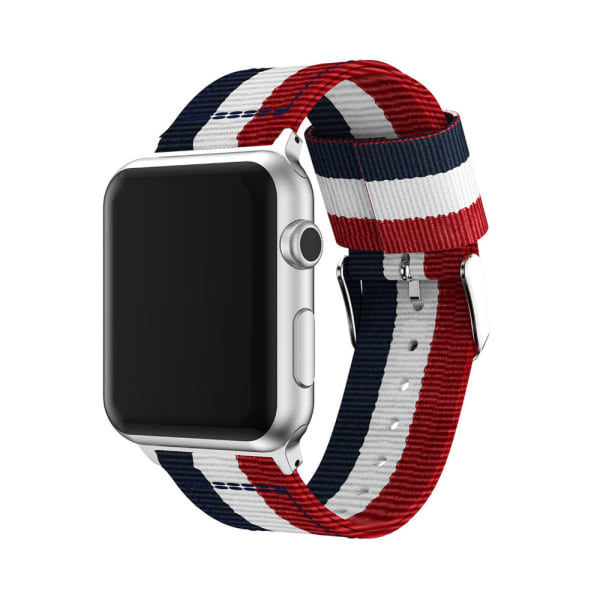 Exklusivt Armband för Apple Watch 42mm (Nylon/Stål) Grön-Vit-Röd