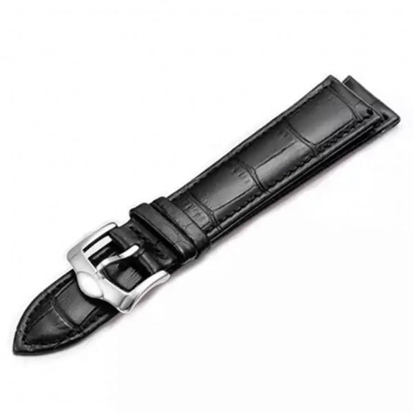 Stilrent Klockarmband i Läder (Krokodilmönstrat) Svart/Silver 18mm