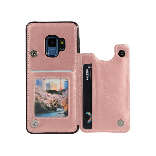 Elegant Skal med Plånbok/Kortfack till Samsung Galaxy S9 Rosa