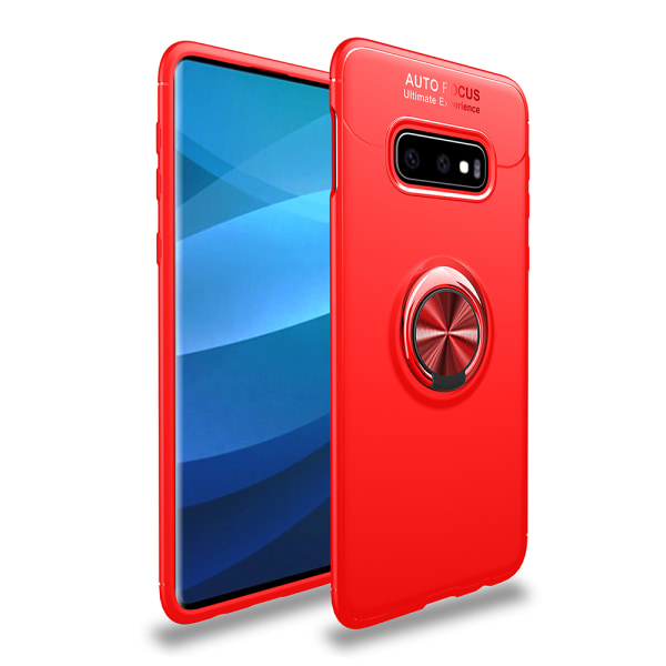 Praktiskt Skal fr�n Auto Focus Ringh�llare - Samsung Galaxy S10 Röd/Röd
