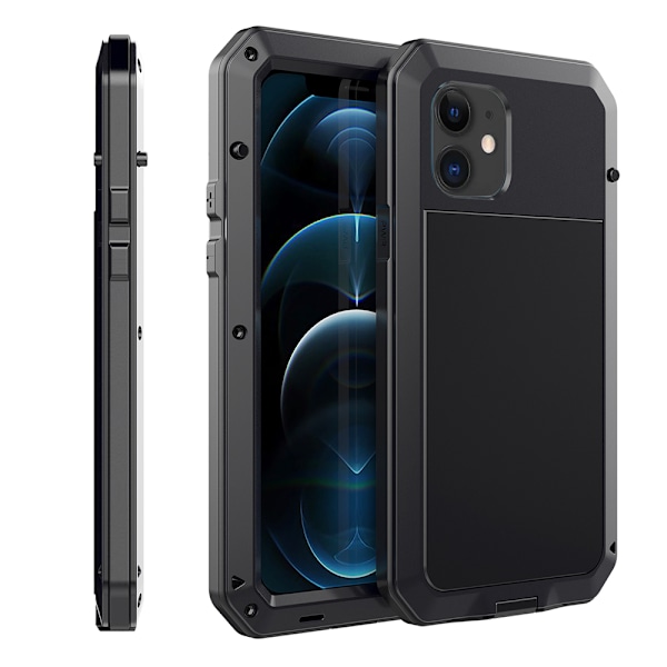 iPhone 12 Pro Max - Kraftig 360-Aluminiumdeksel HEAVY DUTY Svart