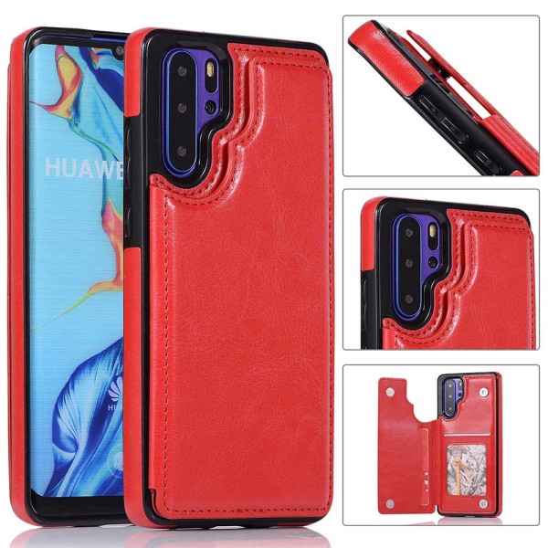 Elegant Smart Cover med kortholder - Huawei P30 Pro Röd