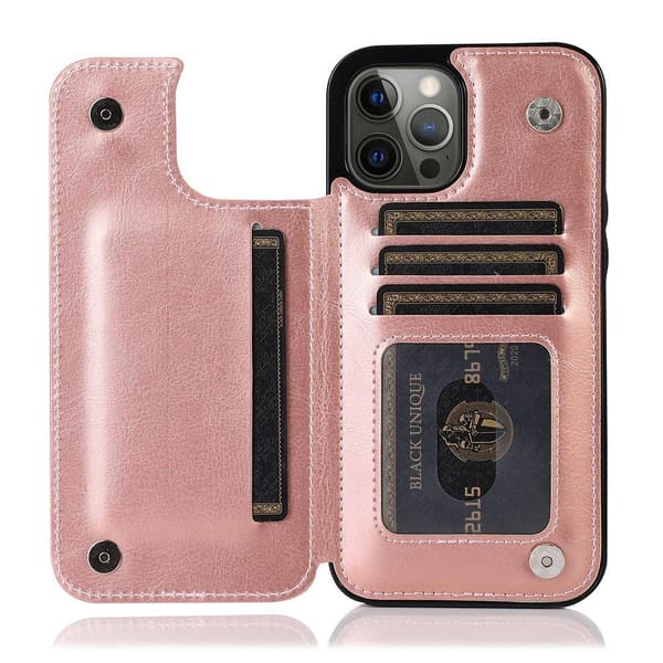 iPhone 13 Pro Max - Elegant effektivt etui med kortholder Rosaröd