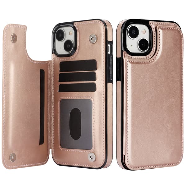 Iphone 15 - Läder Fodral med 3-kortfack Rosa