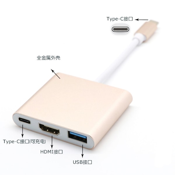 USB 3.1 Type-C Adapter HDMI USB Grå