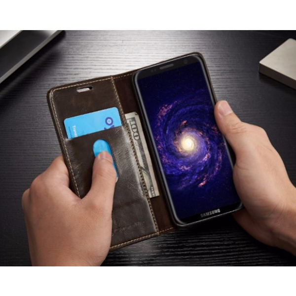 Elegant Plånboksfodral i Läder för Galaxy S8+ från CASEME Röd