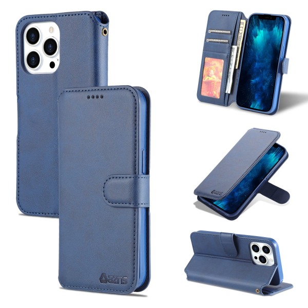 iPhone 14 Pro Max - Effektivt stilig AZNS Wallet-deksel Blå