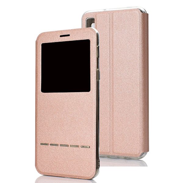 Smartfodral med Fönster & Svarsfunktion - Samsung Galaxy A7 2018 Rosaröd Rosaröd