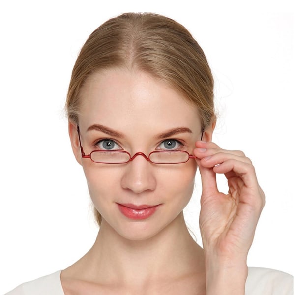 Læsebriller med styrke +1.0 - +4.0 med bærbar metalæske Röd +3.25