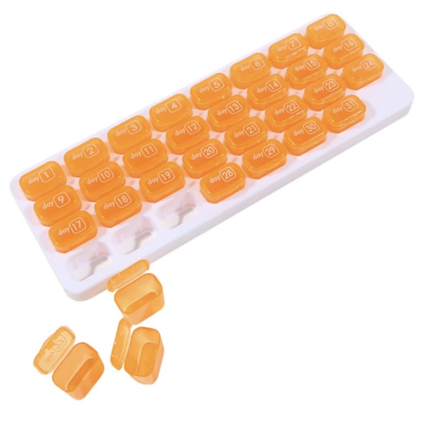 Praktiskt Månadsdosett (31-Fack) Medicinask Medicinlåda Orange