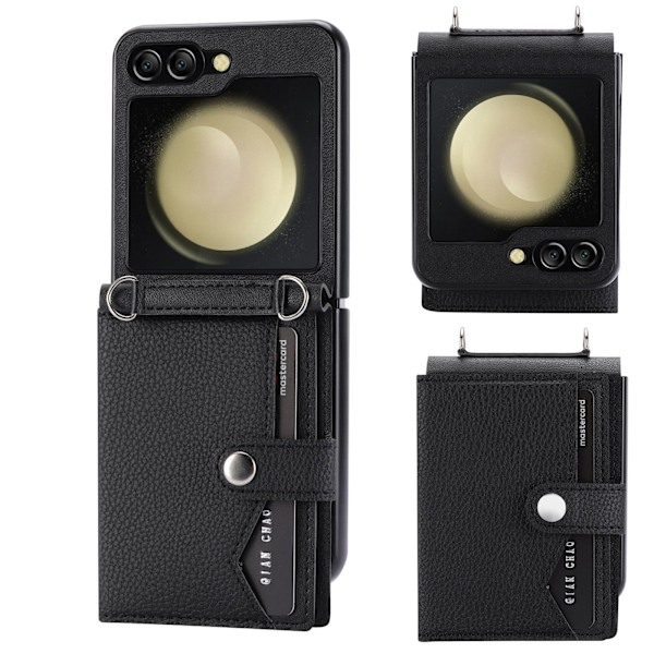 Samsung Galaxy Z Flip 6 Plånboksfodral med Kortfack & Justerbar Axelrem Lila