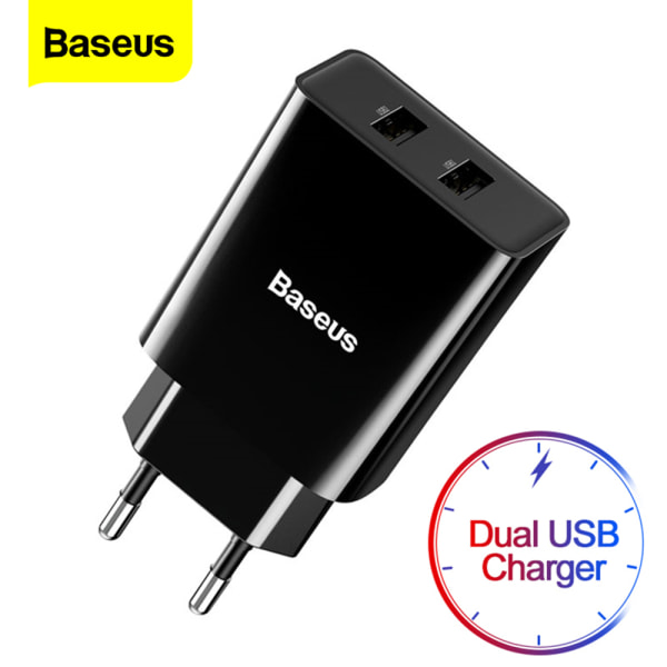 Baseus Mini Dual USB Vegglader Vit