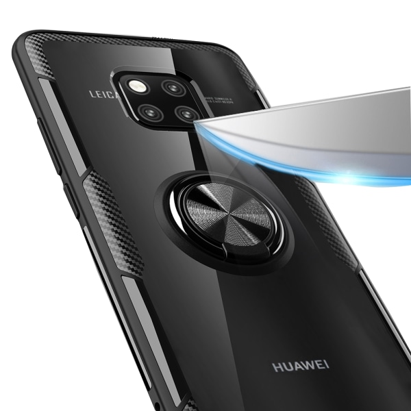 Huawei Mate 20 Pro - Glatt Leman-deksel med ringholder Svart/Silver