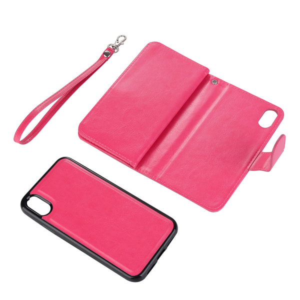 Romslig lommebokdeksel - iPhone XR fra LEMAN - Skallfunksjon Rosaröd
