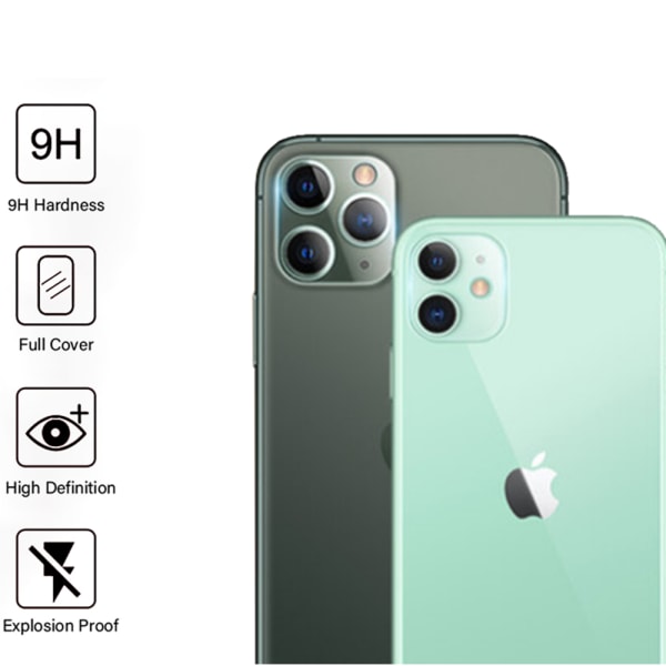 iPhone 11 2-PACK takakameran linssin näytönsuoja 9H 2.5D FullCover Transparent/Genomskinlig