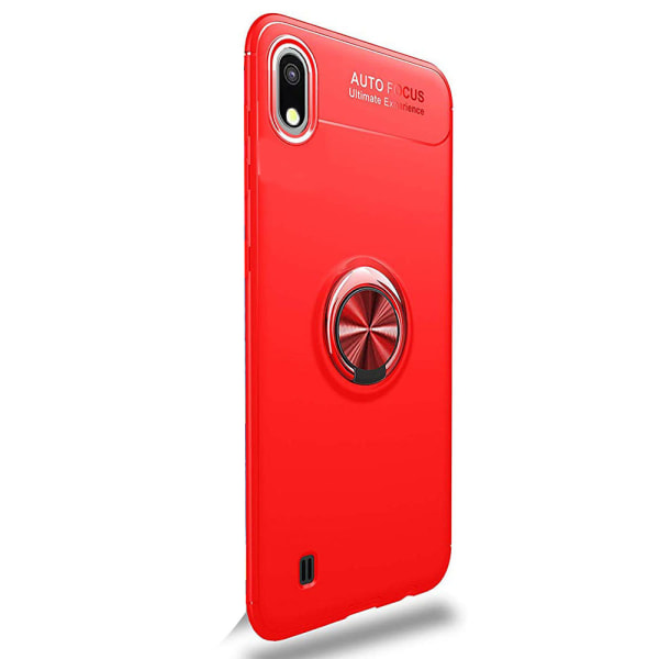 Samsung Galaxy A10 - Stilfuldt beskyttelsescover med ringholder Röd/Röd