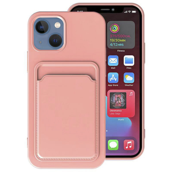 iPhone 14 - Skal med Korthållare Rosa