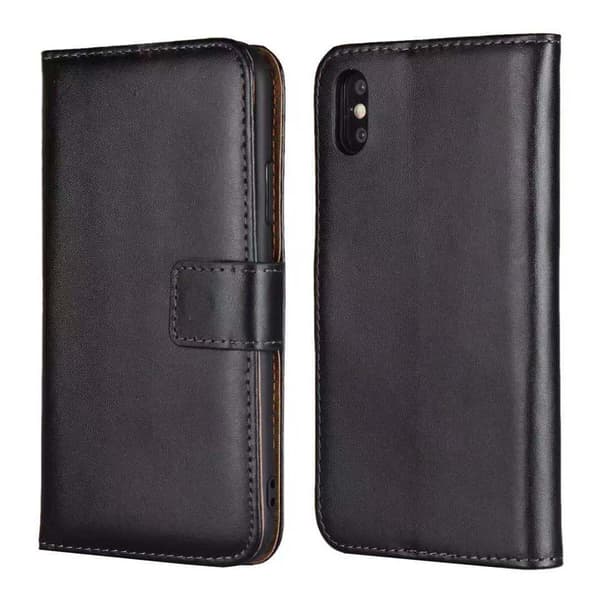 Plånboksfodral i Läder för iPhone XS MAX (TOMKAS) Svart Svart