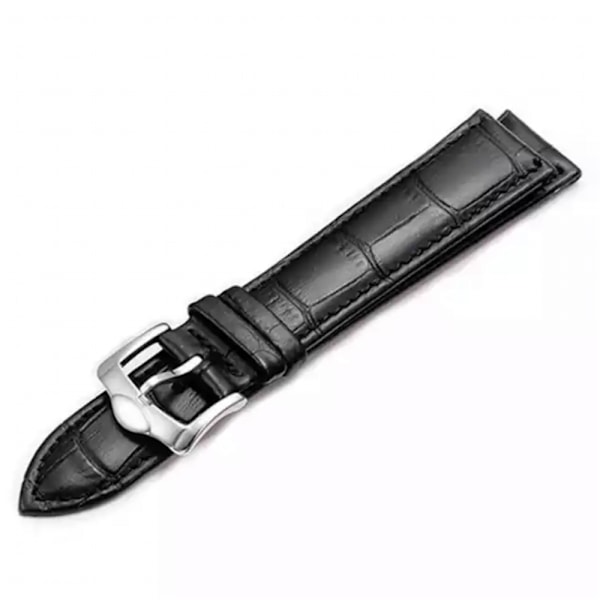 Stilrent Klockarmband i Läder (Krokodilmönster) Svart/Guld 22mm