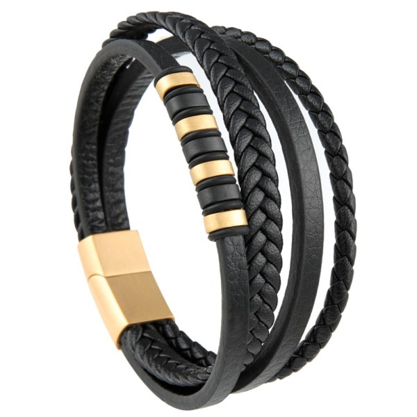 Stilsäkert och Slittåligt Vävt Läder Armband Brun-Guld 19CM