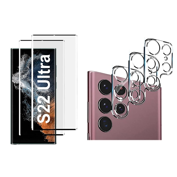 2-PACK Galaxy S22 Ultra CASE-Friendly Skärmskydd + Kameralinsskydd Transparent