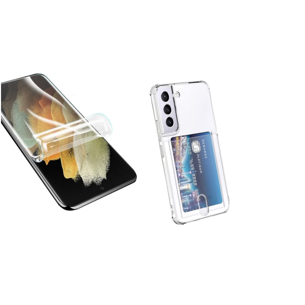 Samsung Galaxy S22 - Deksel med kortholder og Hydrogel skjermbeskytter Genomskinlig