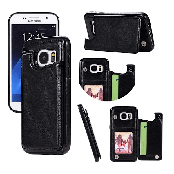 Samsung Galaxy S7 - NKOBEE Lædercover med Pung/Kortlommer Svart