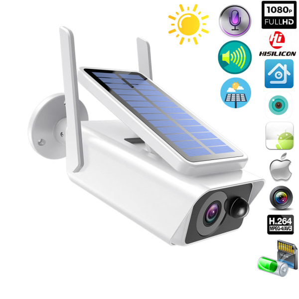 Solpanel Infraröd Övervakningskamera 1080P Vit
