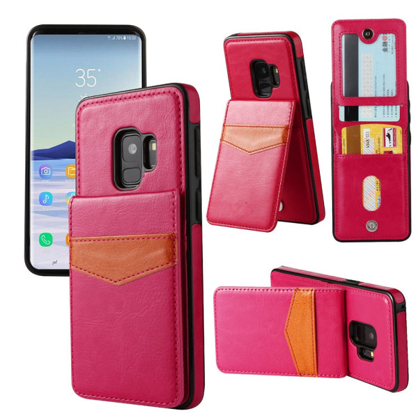 Läderskal med Plånbok/Kortfack till Samsung Galaxy S9+ Röd