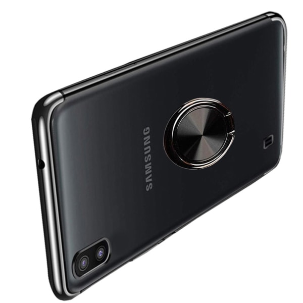 Samsung Galaxy A10 - Käytännöllinen silikonikuori sormustelineellä Svart