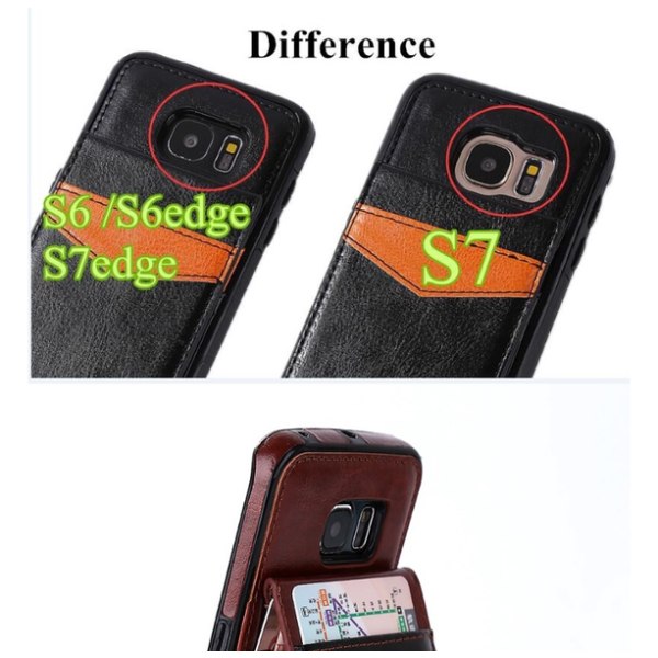 Samsung S6 Edge - LEMAN Läderskal med plånbok/Kortfack Röd