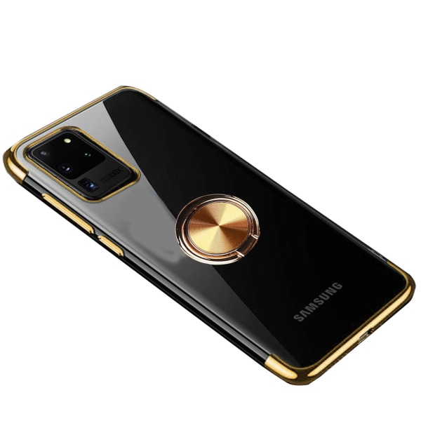 Samsung Galaxy S20 Ultra - Robust Silikonskal med Ringh�llare Guld