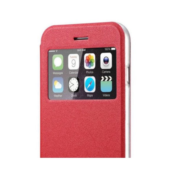 Smart etui med vindue & svar funktion til iPhone 6/6S Röd