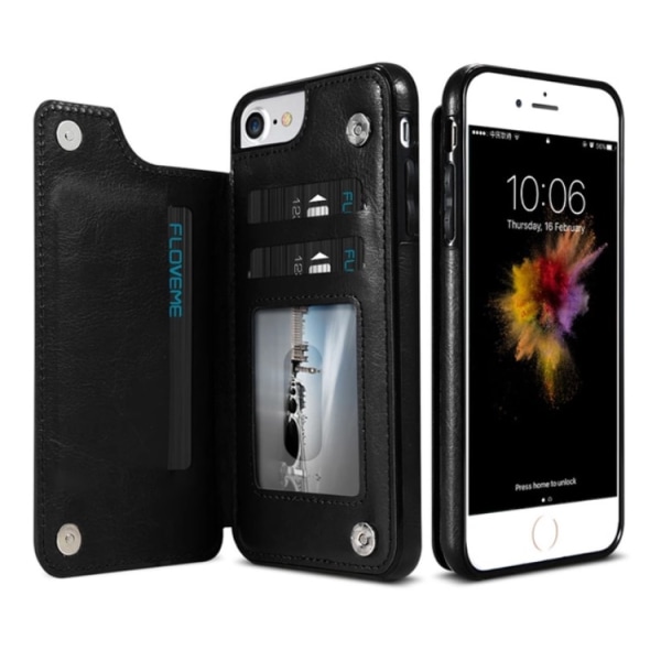 iPhone SE 2020 - NKOBEE Lærveske med lommebok/kortrom Svart