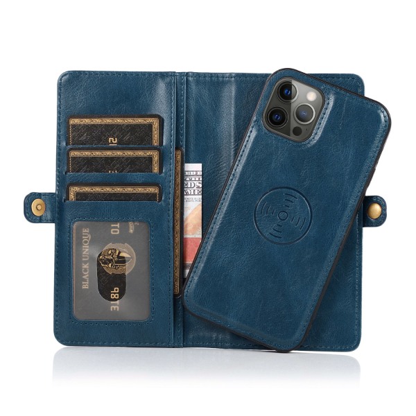 iPhone 15 Pro - Elegant lommebokdeksel i luksuriøst skinn med korte ermer Marinblå
